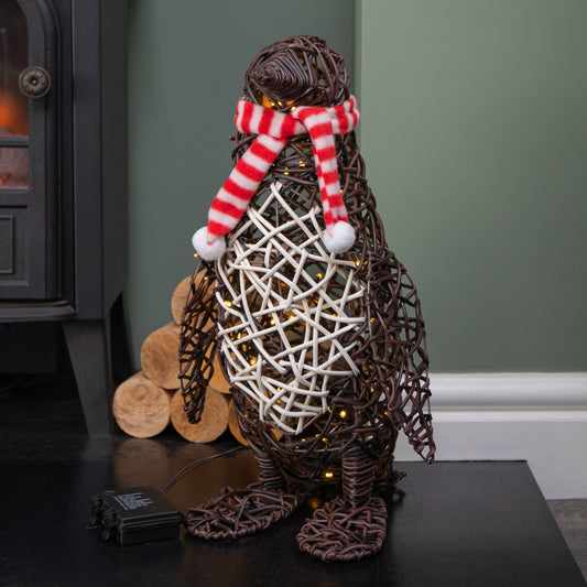 40cm Battery Operated Light up Brown Christmas Penguin with 60 Warm White LEDs