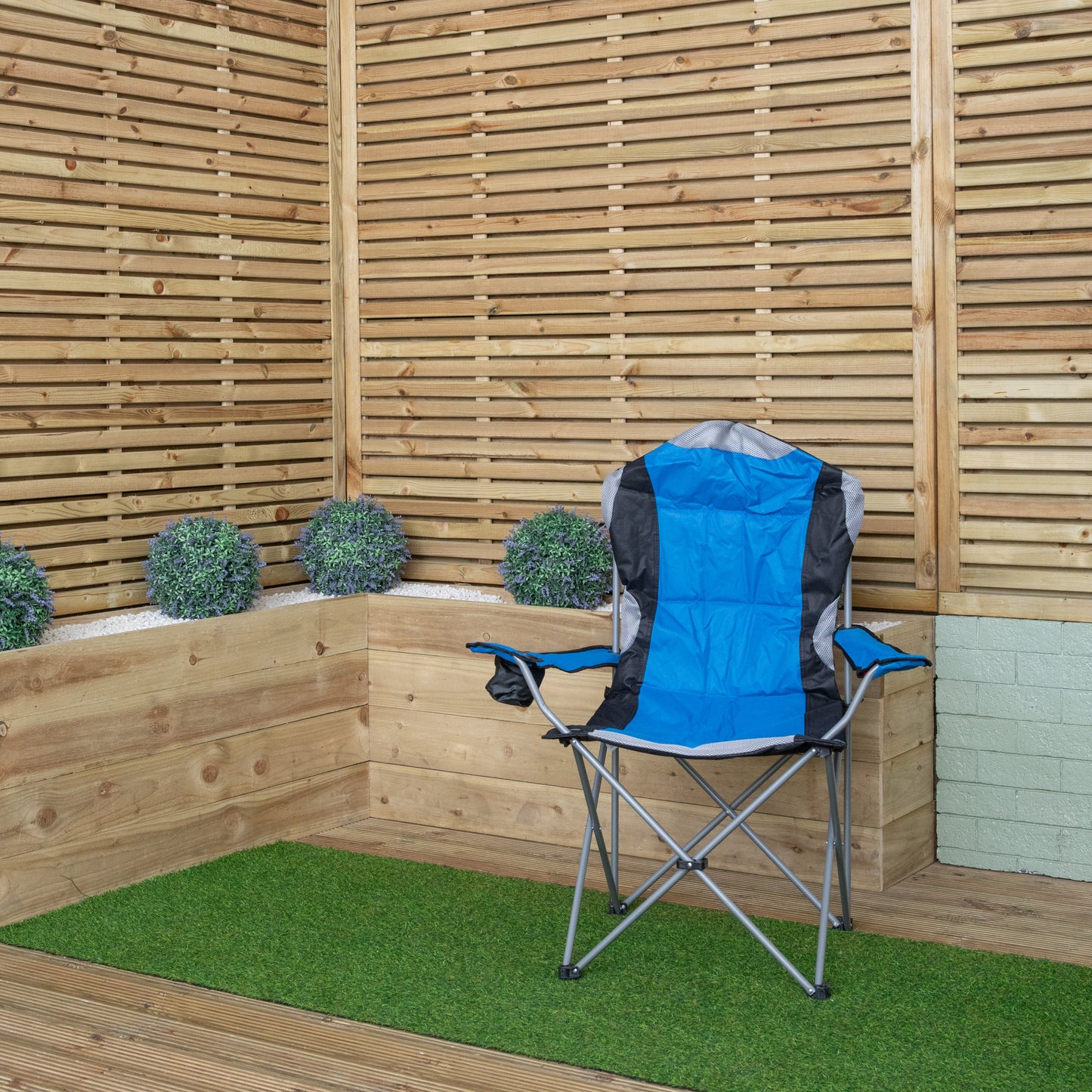 Luxury Padded High Back Outdoor Folding Chair with Cupholder in Blue