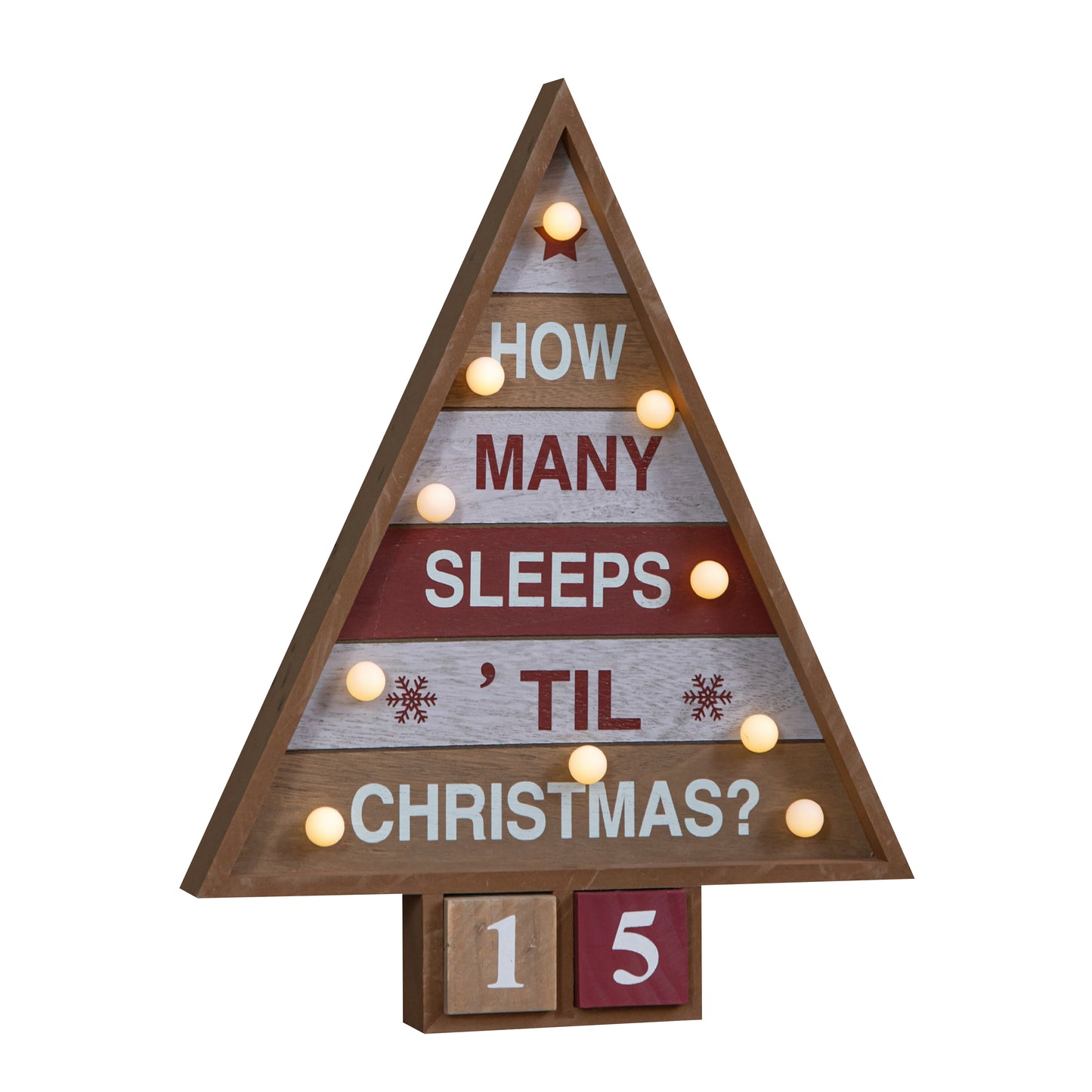 42cm Wooden Christmas Countdown Decoration with 10 Warm White LEDs