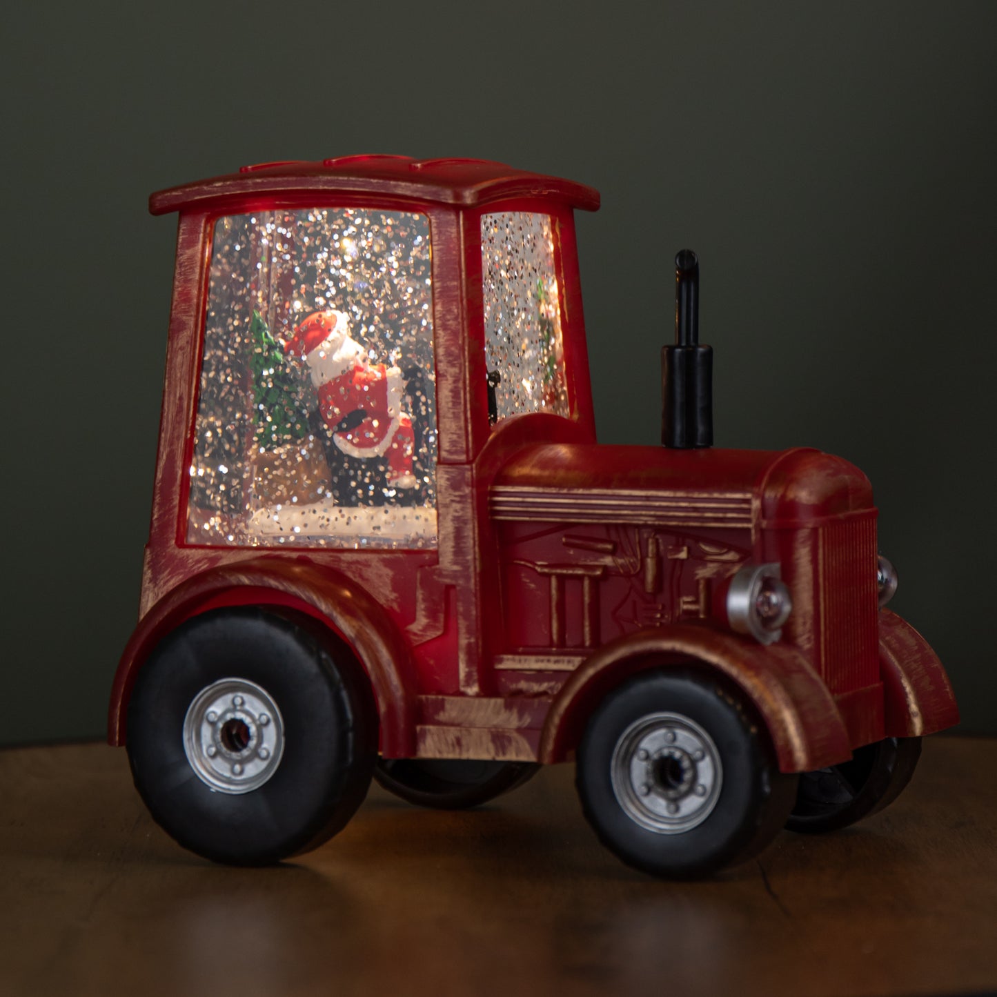 15cm Battery Operated Light up Christmas Tractor Water Spinner with Santa and LEDs