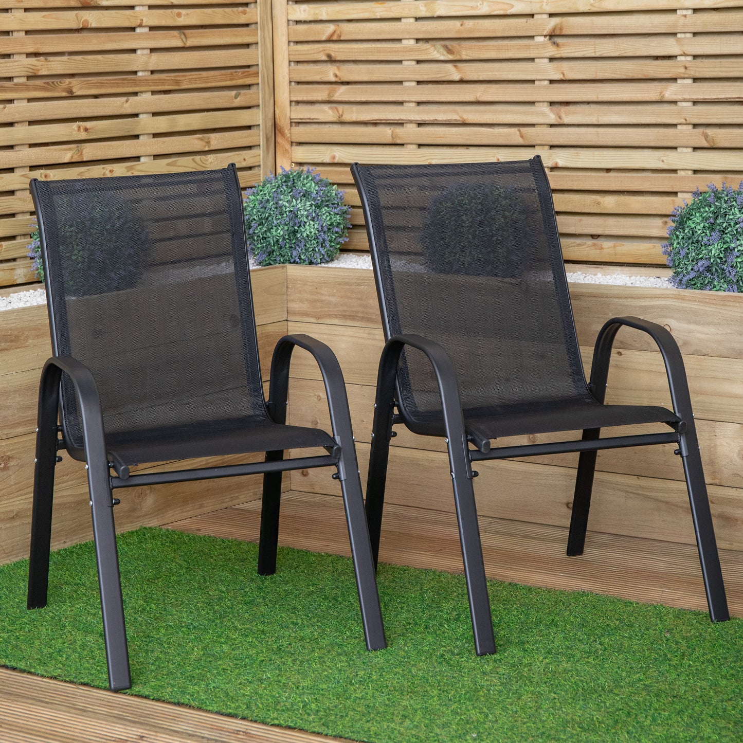 Set of 6 Outdoor Garden Patio Textilene Furniture Chairs in Black