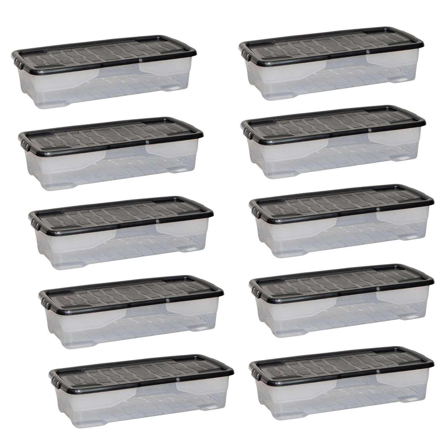 10 Pack of 42L Under Bed Clear Stackable and Nestable Storage Boxes
