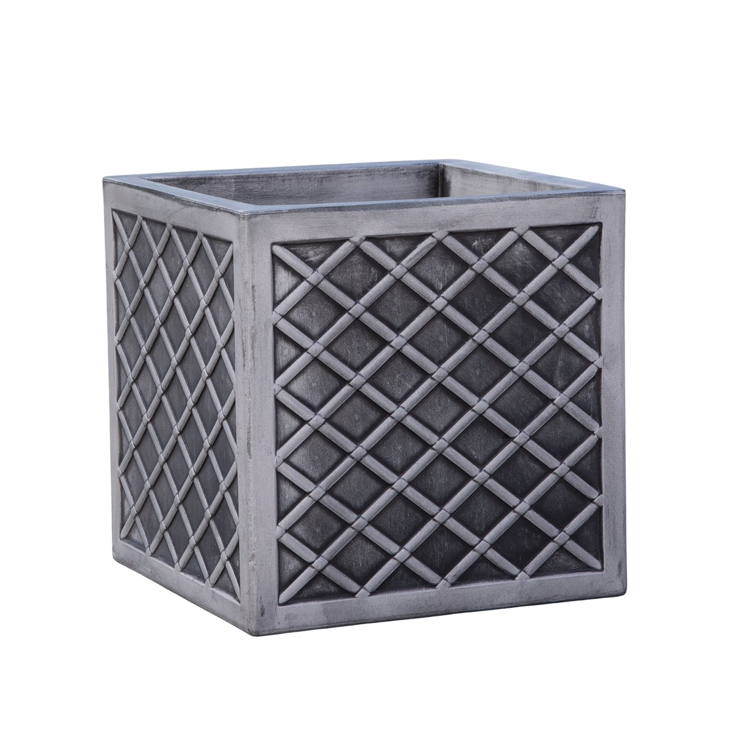 39cm Large Square Plastic Pewter Effect Grey Garden Patio Planter