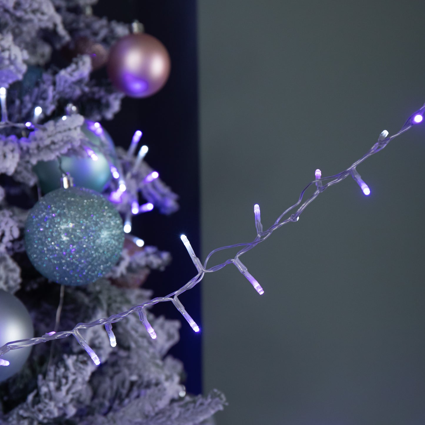 18.7m 750 LED TreeBrights Christmas String Lights on Clear Cable with Timer in Blue, Purple & White