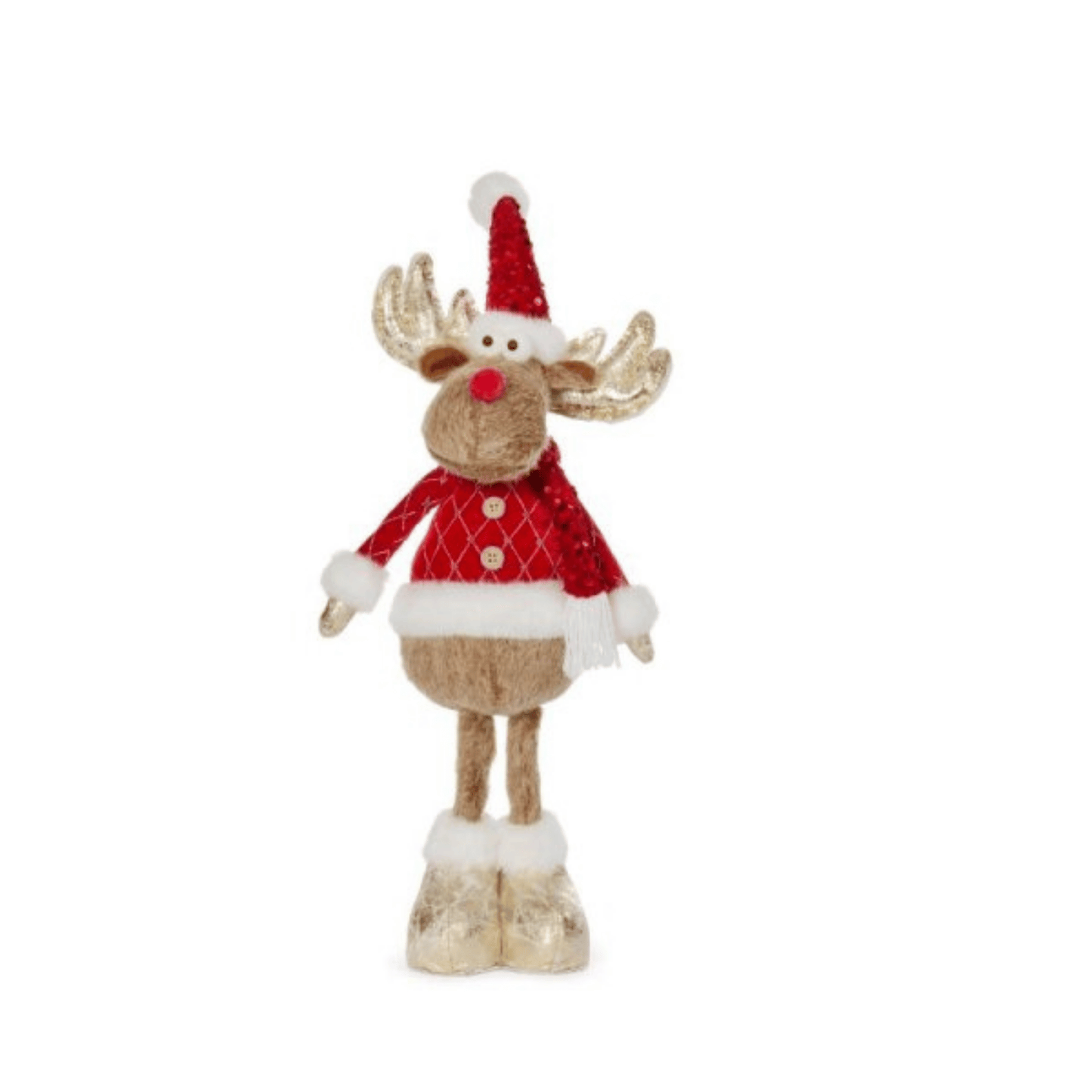 58cm Standing Plush Golden Blitzen Christmas Reindeer Decoration