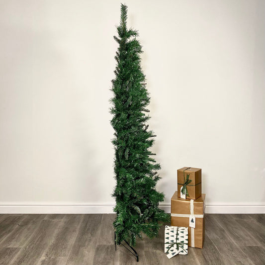Factory Seconds: 6.5ft (2m) Dual Purpose Corner and Half Wall Artificial Plain Green Christmas Tree