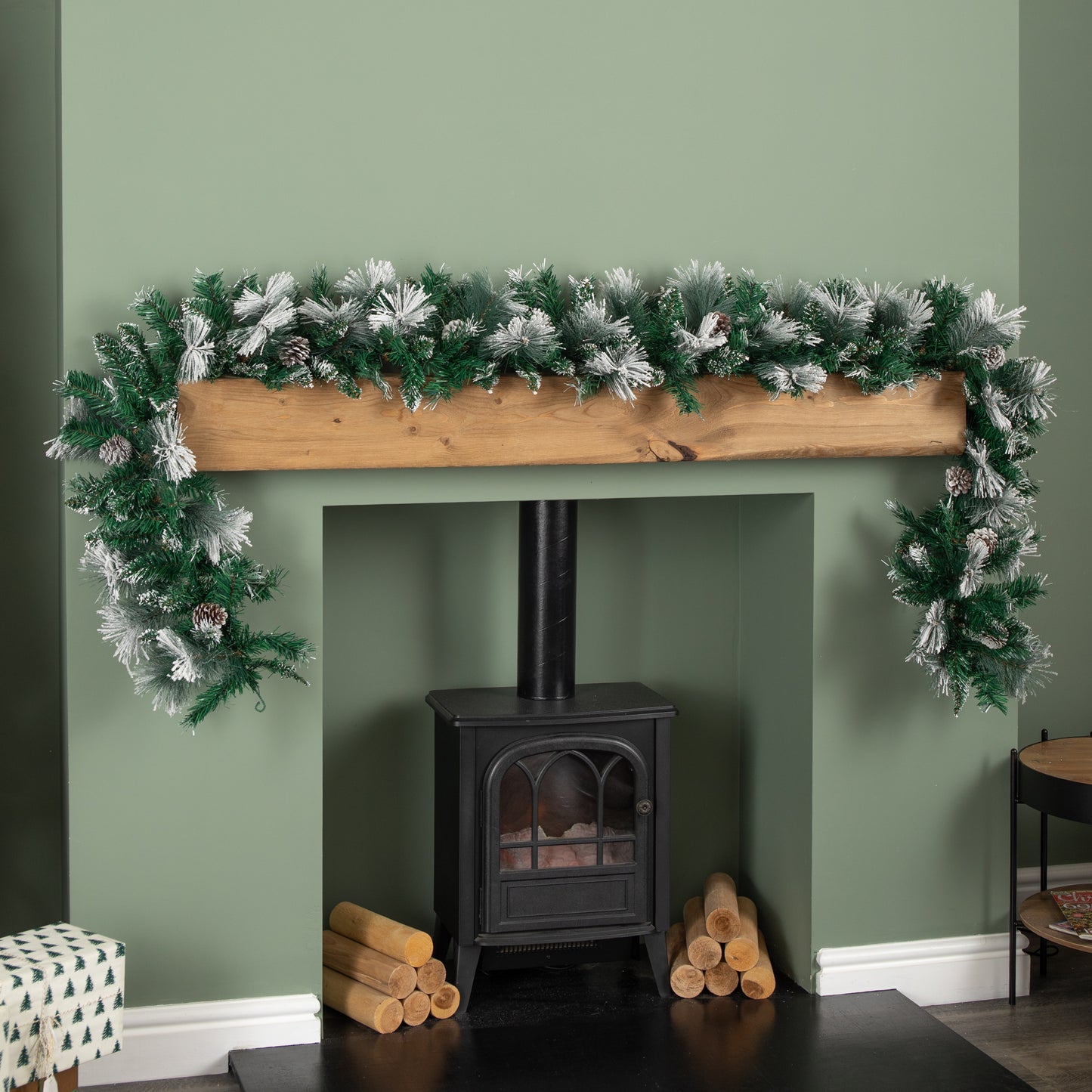 2.7m Snow Flocked Christmas Garland with Pine Cones and Mixed Needles