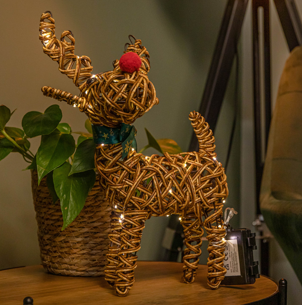 37cm Battery Operated Light up Brown Christmas Reindeer with Red Nose & 40 Warm White LEDs