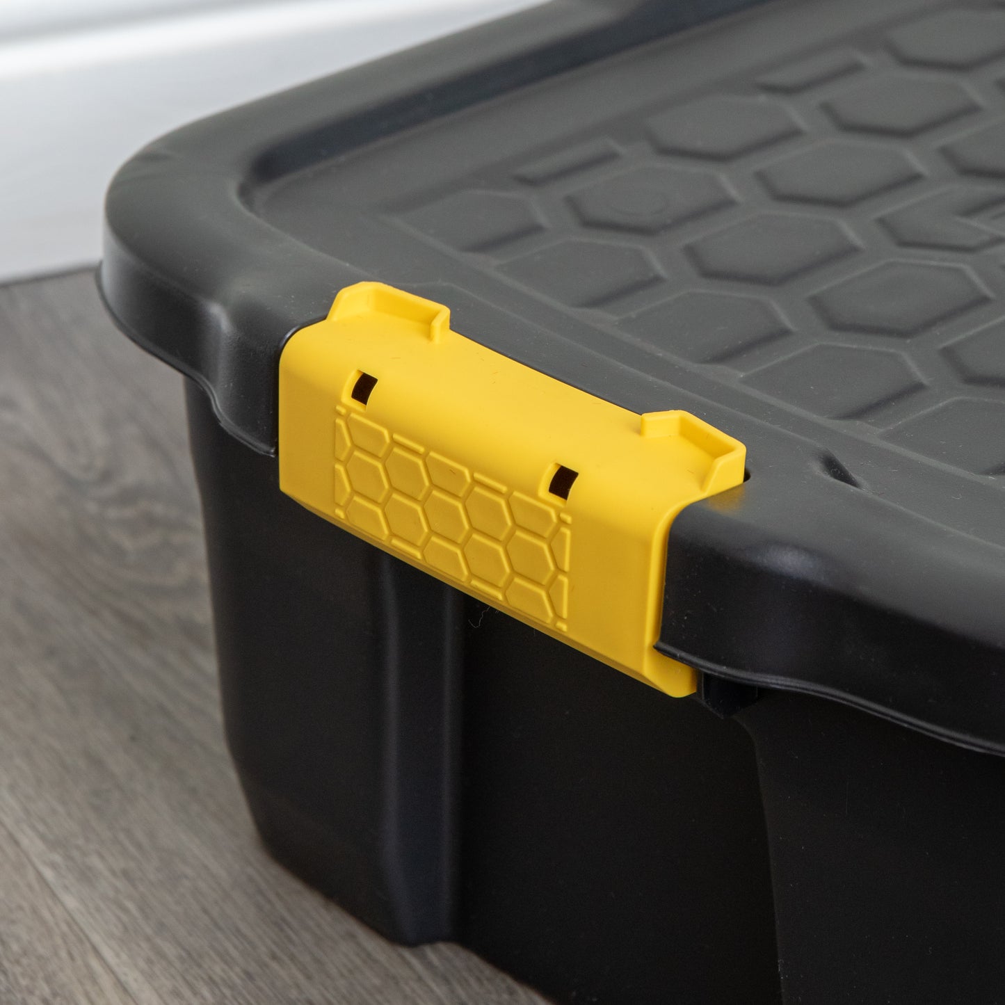 4 x 24L Heavy Duty Lockable & Stackable Storage Tub Chest with Clips in Black