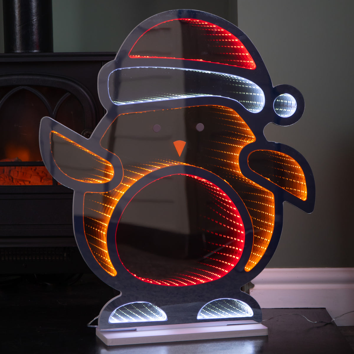 60cm Light up Robin in Santa Hat Christmas Infinity Decoration with LEDs