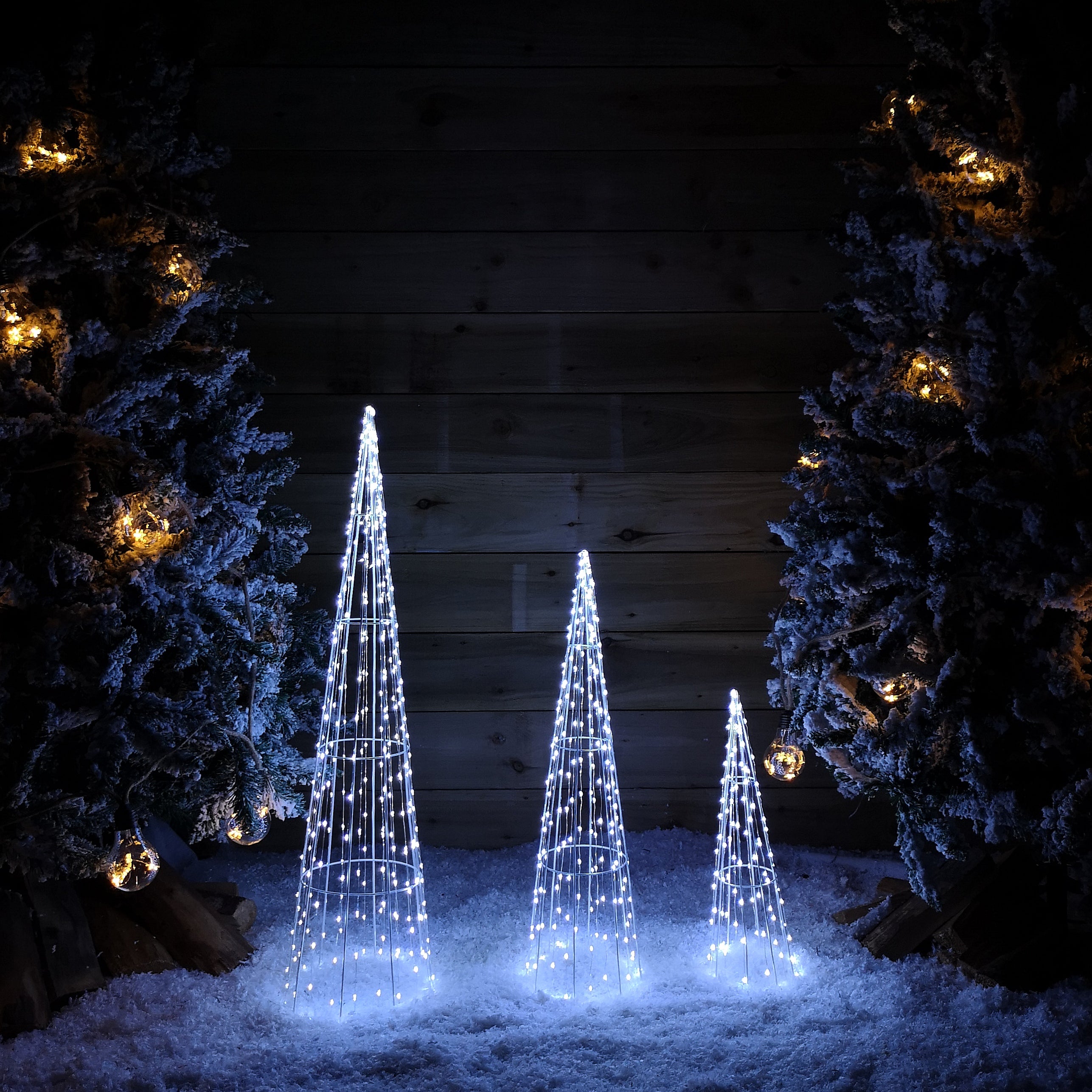 Multi Function LED White Tree Cone Trio with 640 Cool White LEDs