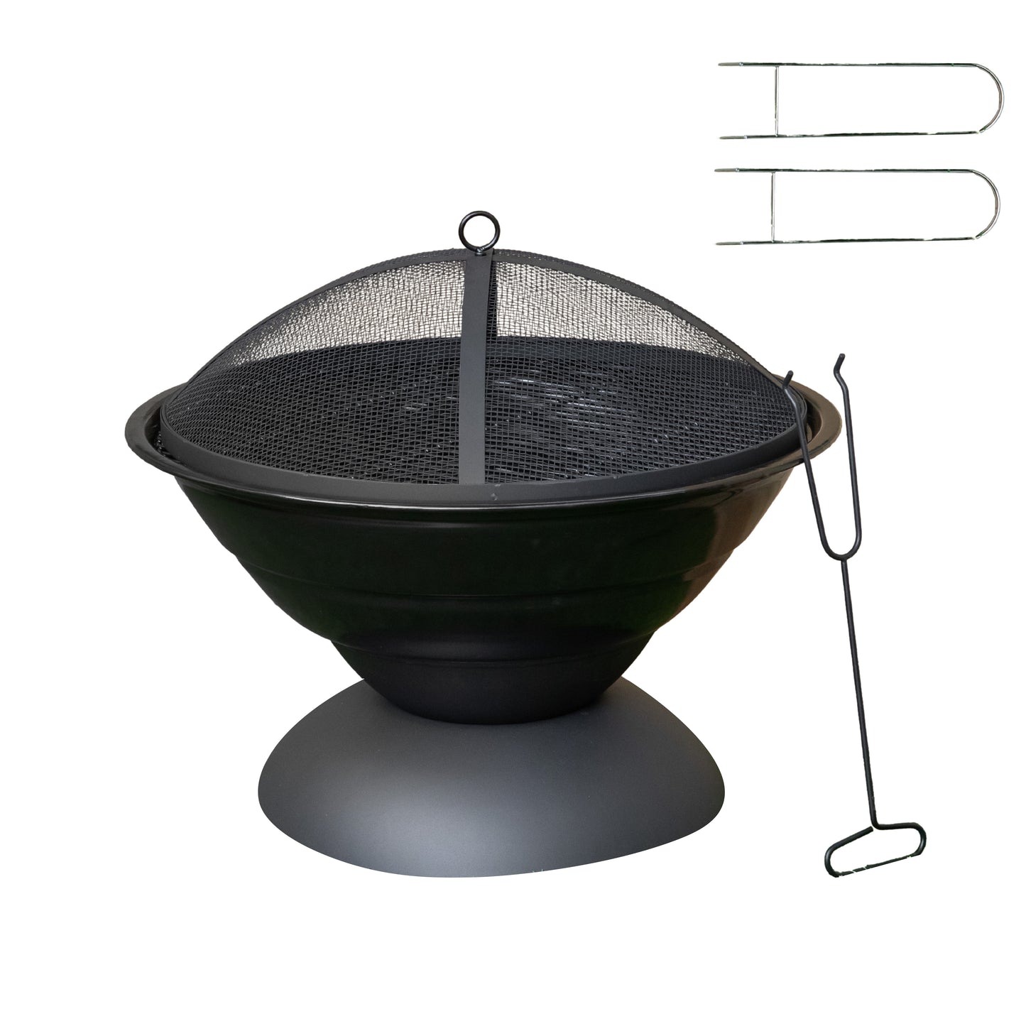 52cm Black Steel Outdoor Lustre Enamelled Firepit with Fire Poker
