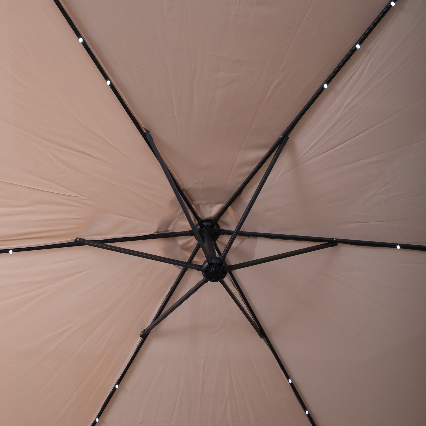 3m Solar Powered Lit Banana Cantilever Garden Parasol with LEDs & Base Weights Included in Beige
