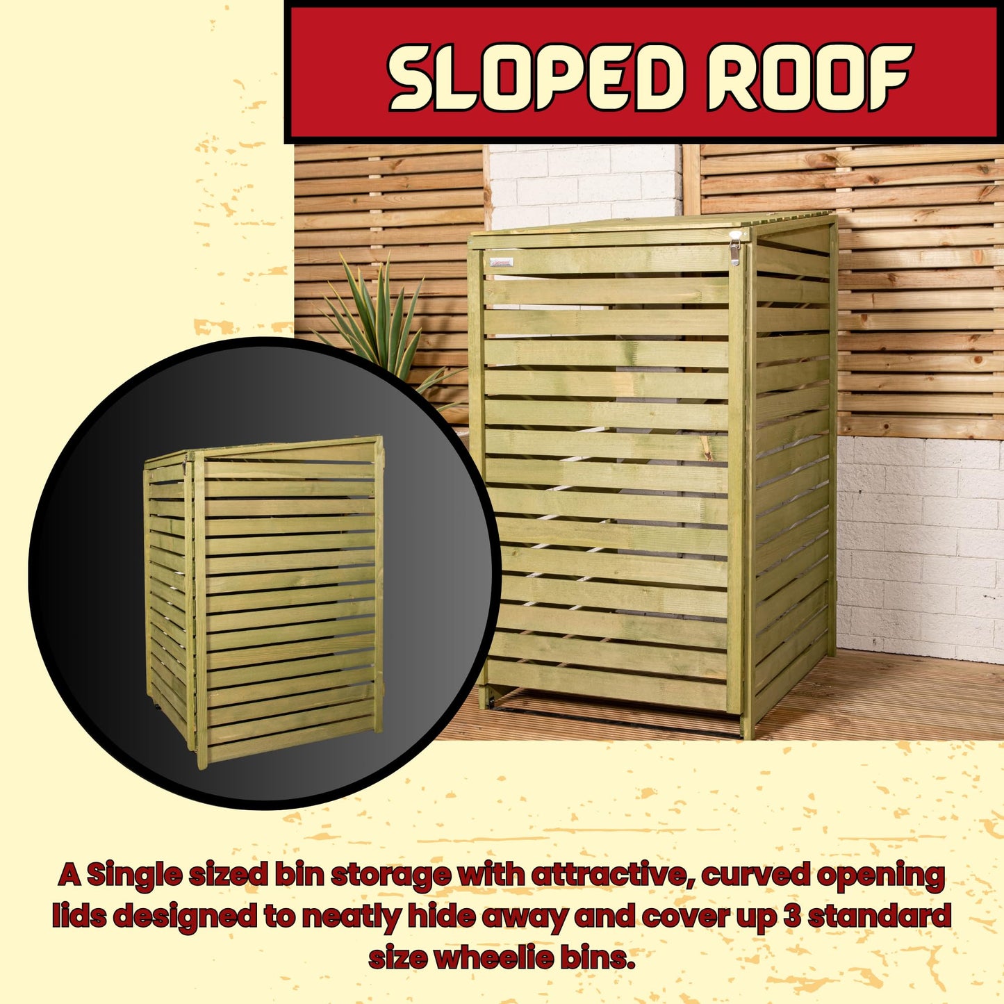 Factory Seconds 68cm x 1.2m Wooden Outdoor Garden Single Wheelie Bin Store Storage