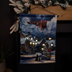 Battery Operated 47 x 38cm Light up Street with Christmas Tree Hanging Wall Art