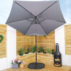 3m Hanging Banana Cantilever Garden Parasol with Cover in Grey