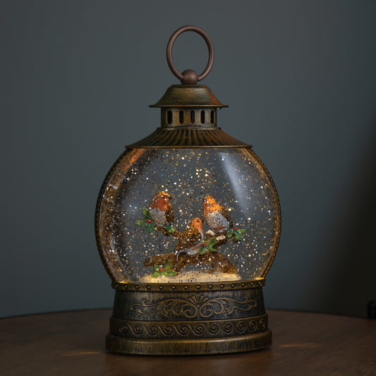 22cm Dual Powered Light up Antique Gold Christmas Robin Water Spinner with LEDs