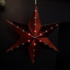 20cm Battery Operated Light up Hanging Christmas Shooting Star Bauble  in Ruby with LEDs