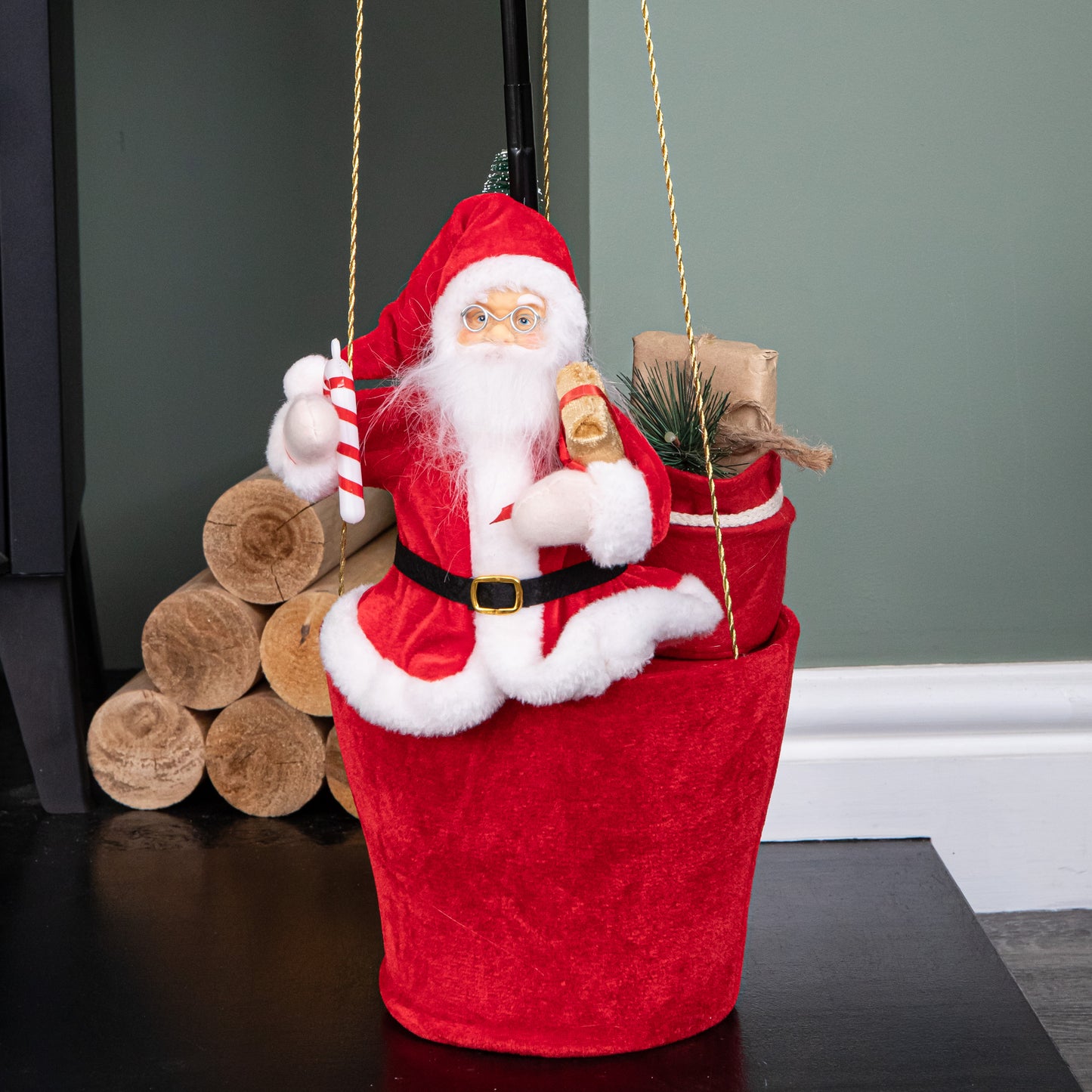 1m Large Red and Green Santa's Hot Air Balloon Hanging Christmas Decoration