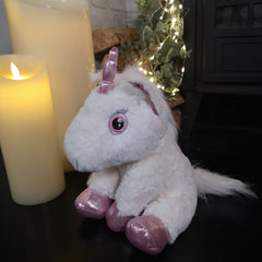 24cm Plush White Unicorn with Sparkly Pink Horn and Hooves