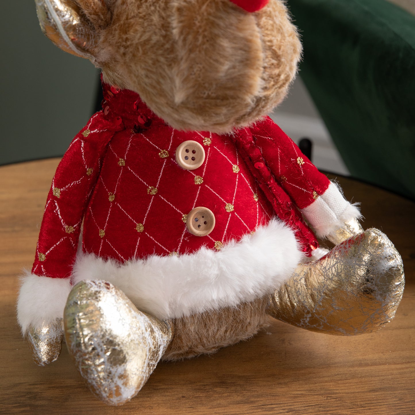 35cm Sitting Plush Golden Prancer Christmas Reindeer Decoration