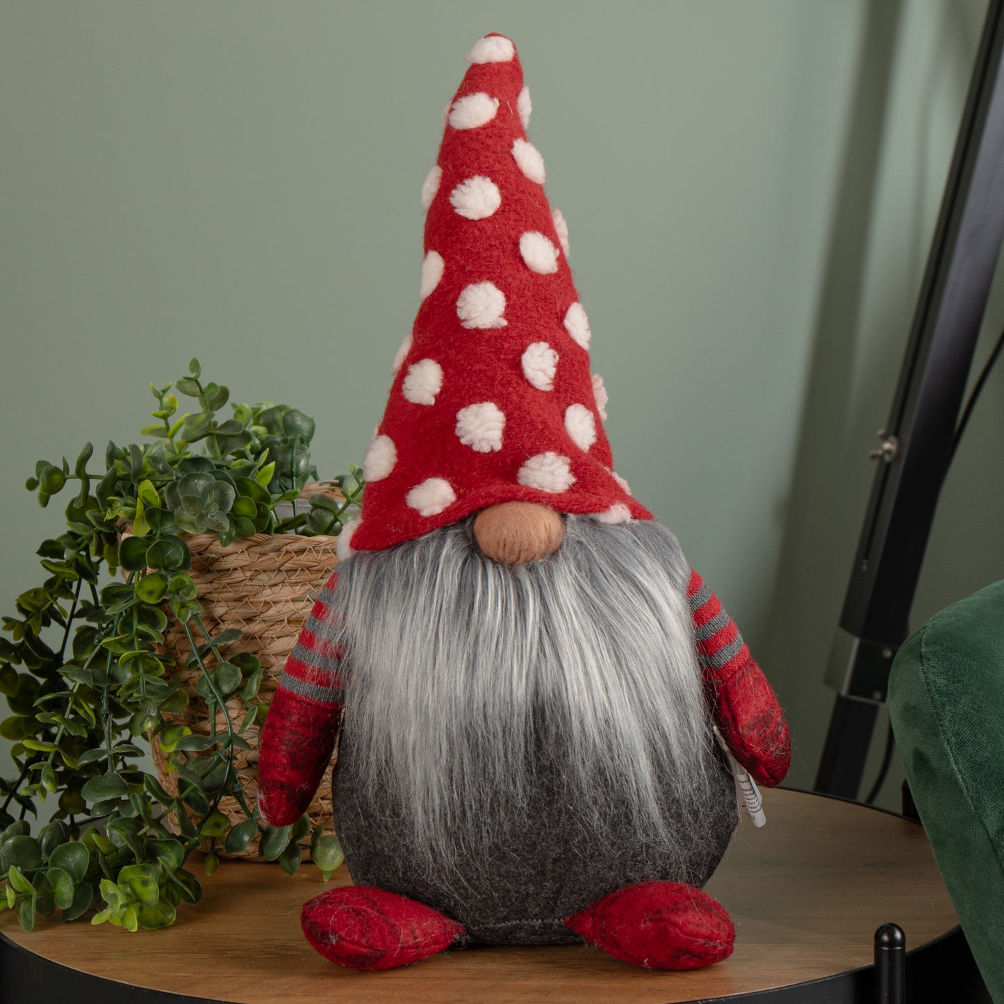 39cm Festive Grey & Red Bearded Christmas Gonk with White Polka Dot Hat