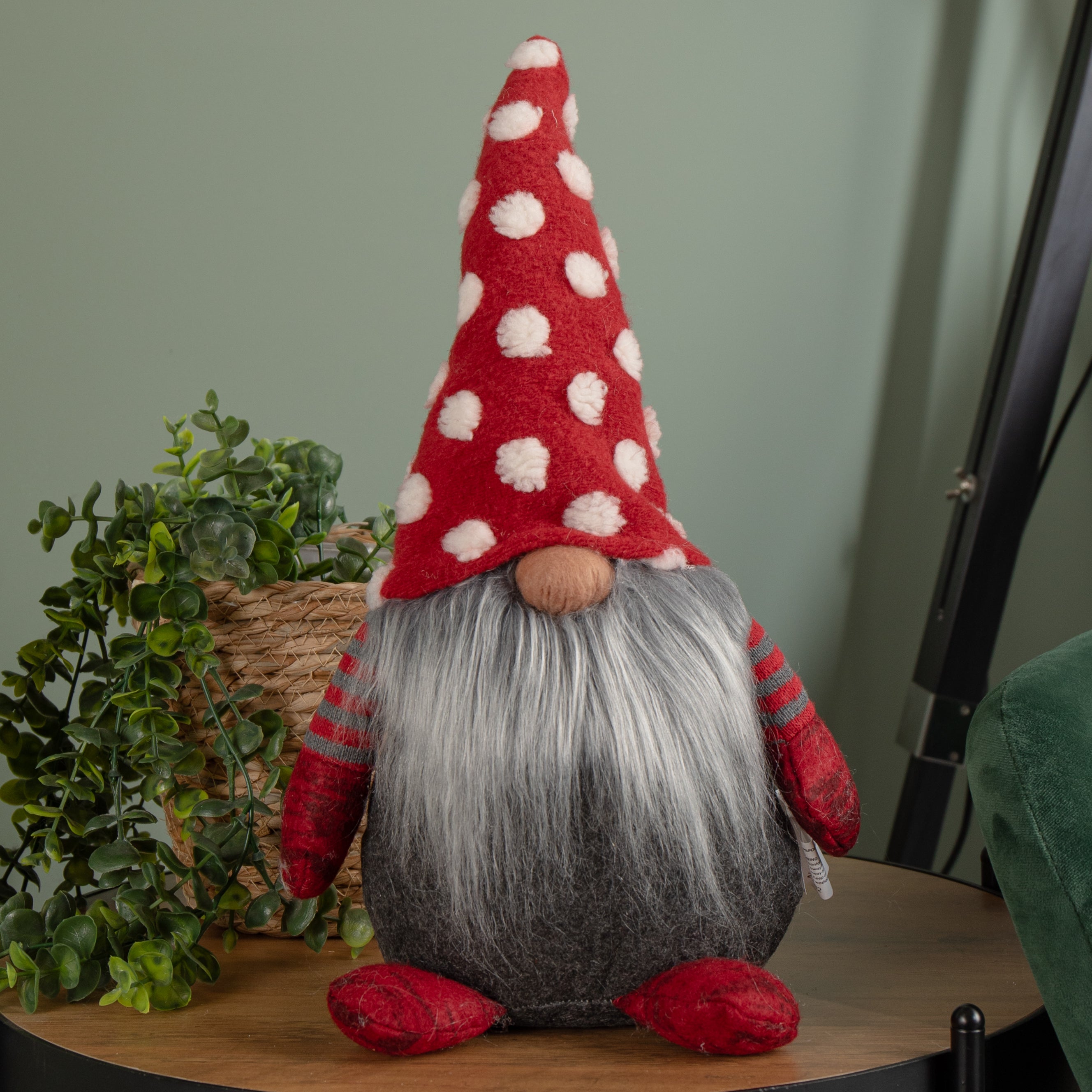 39cm Festive Grey & Red Bearded Christmas Gonk with White Polka Dot Hat