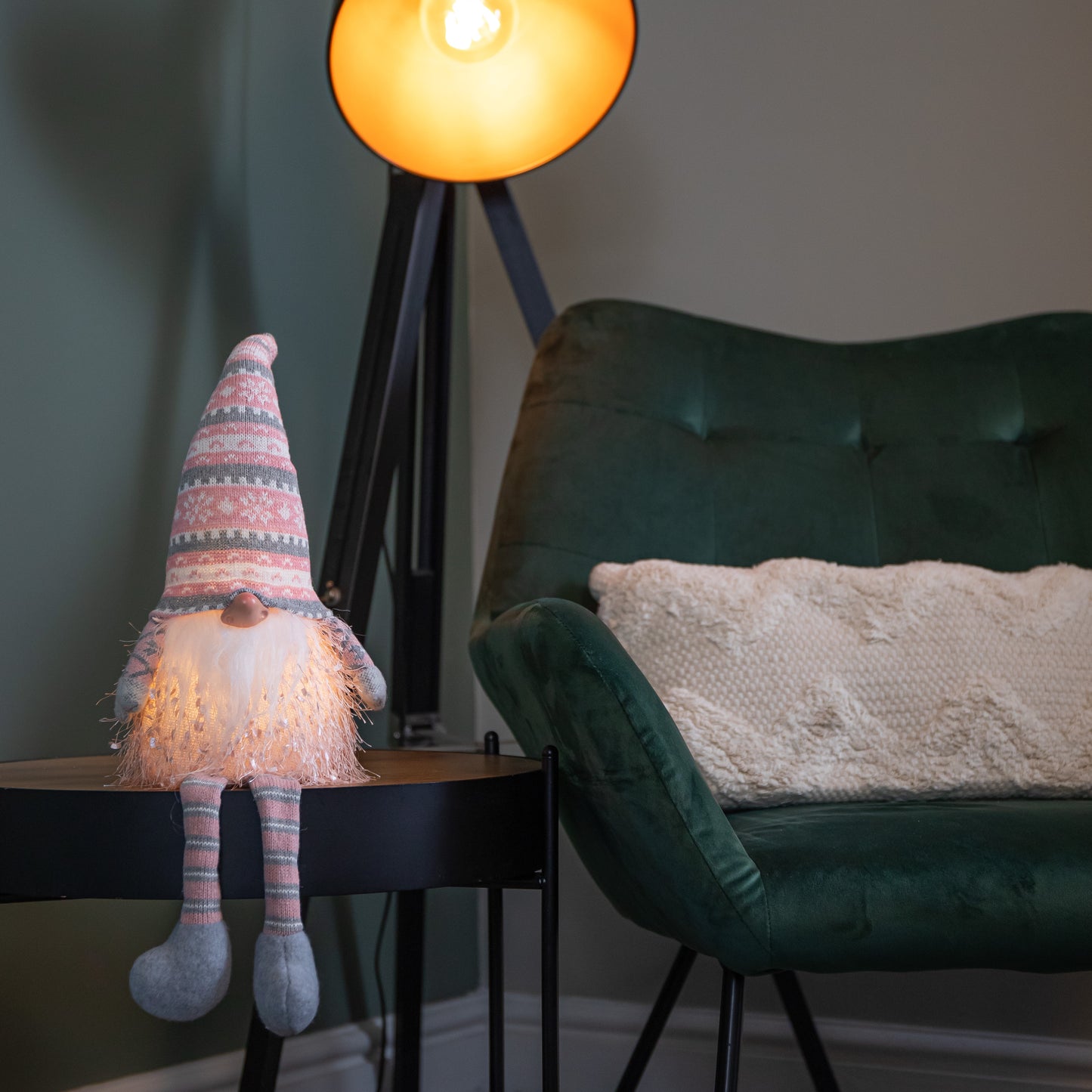 50cm Battery Operated Light up Male Christmas Gonk with Dangly Legs in Striped Hat