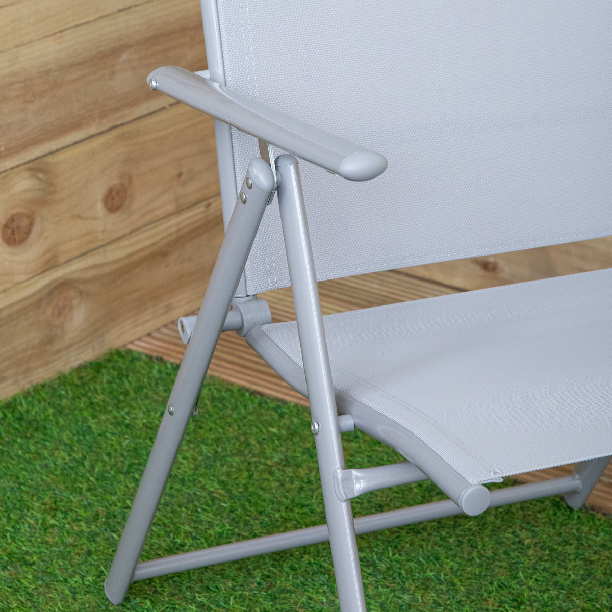 Set of 2 Outdoor Garden Patio Multi Position Reclining Folding Chair in Grey