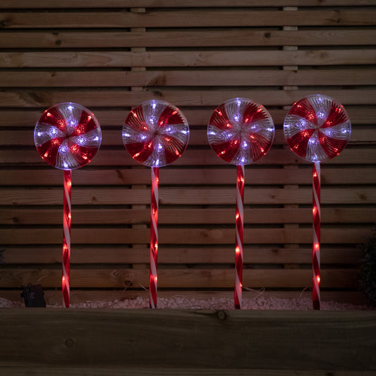 70cm Battery Powered Light up Candy Swirl Pathlights with Red and White LEDs