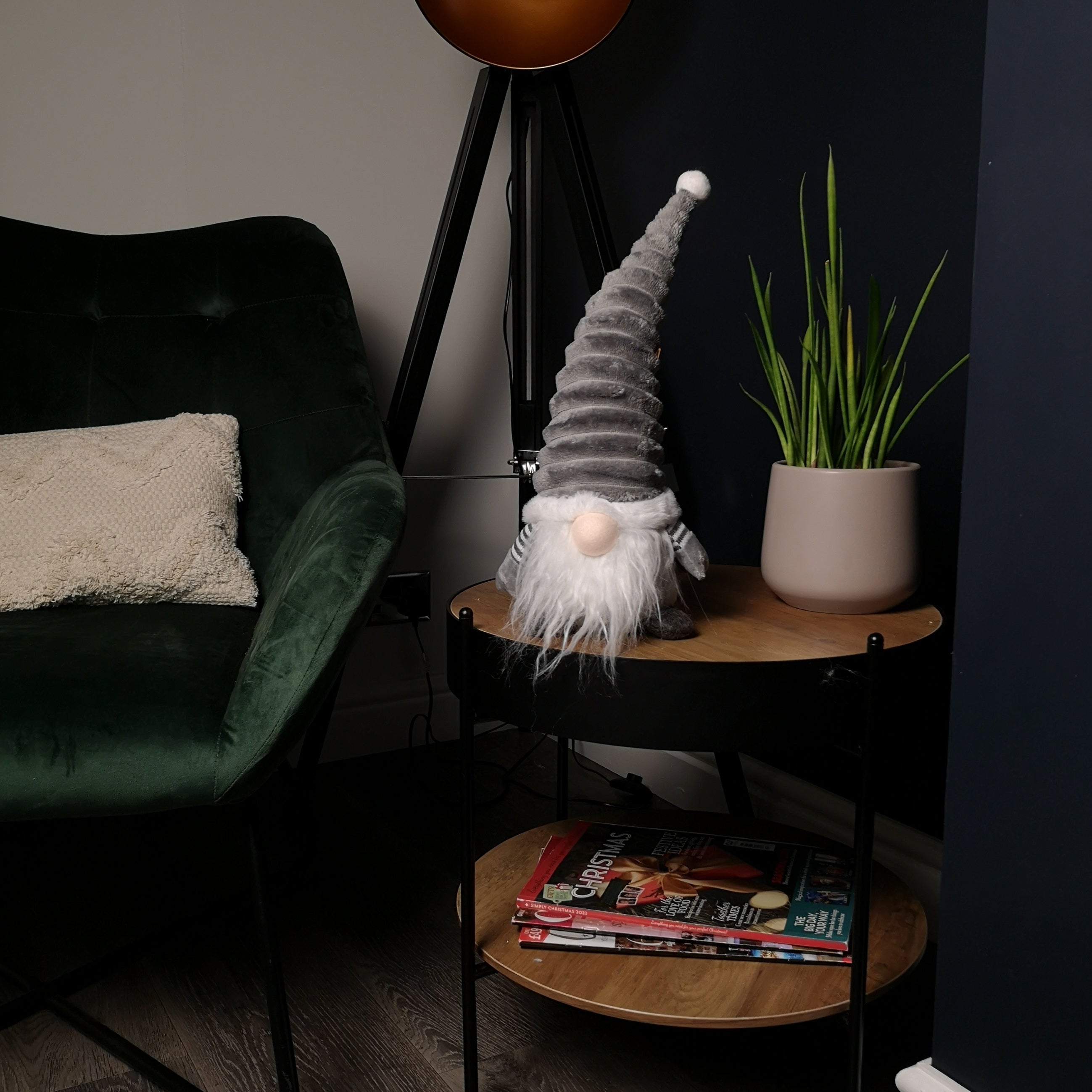 40cm Sitting Plush Christmas Gonk with Grooved Hat in Grey