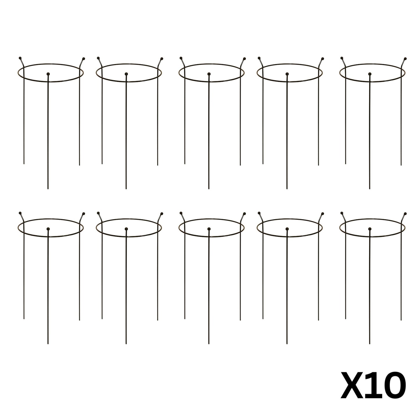 10 Pack of Small 60cm x 35cm Heavy Duty Black Steel Herbaceous Garden Plant Support Ring