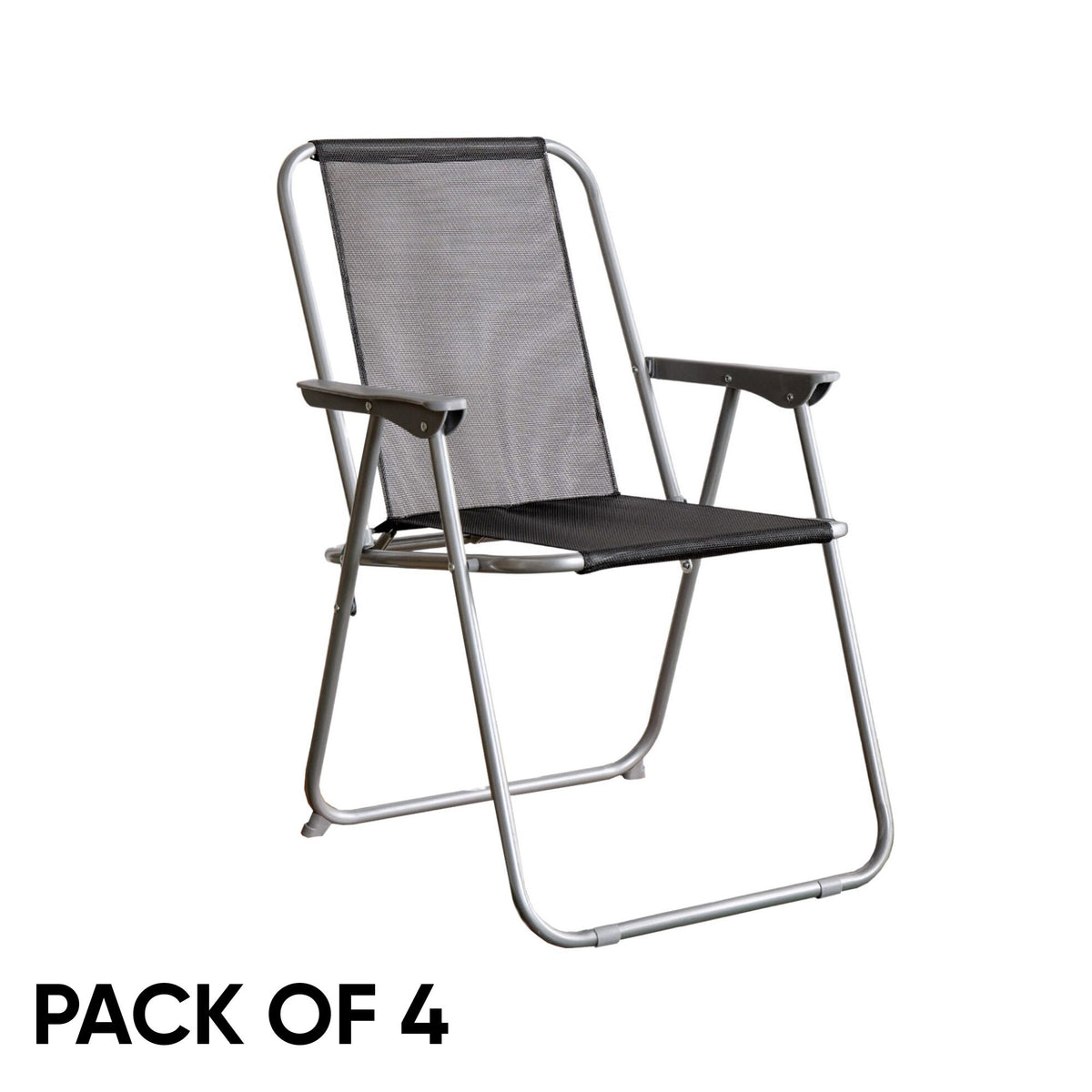 4 x Foldable Garden Chairs Fixed position garden chairs with grey frame and black fabric
