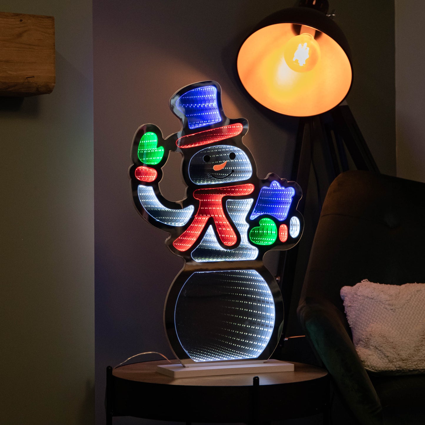 60cm Infinity Light up Standing Snowman Christmas Decoration with Multi-Coloured LEDs on Base