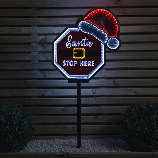 40cm Light up Christmas Santa Stop Here Sign with Santa Hat & LEDs