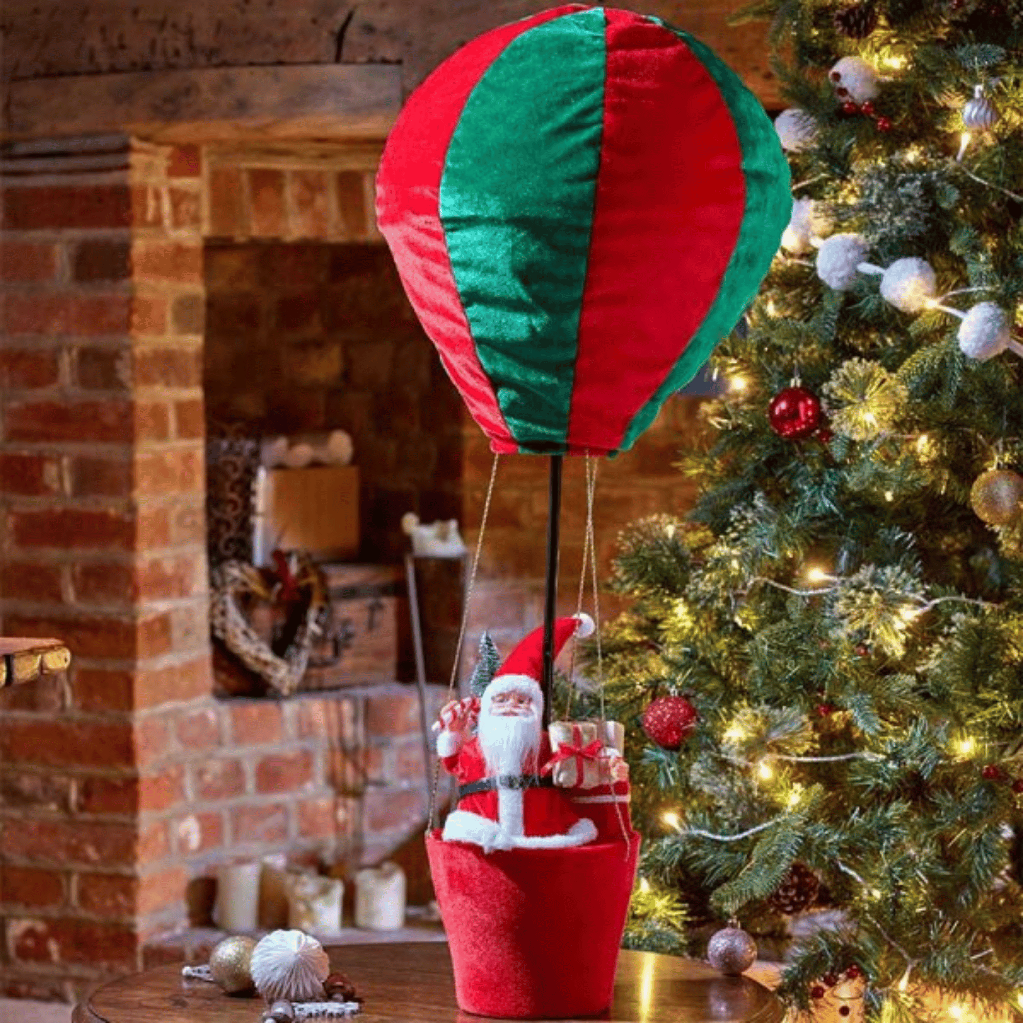 1m Large Red and Green Santa's Hot Air Balloon Hanging Christmas Decoration