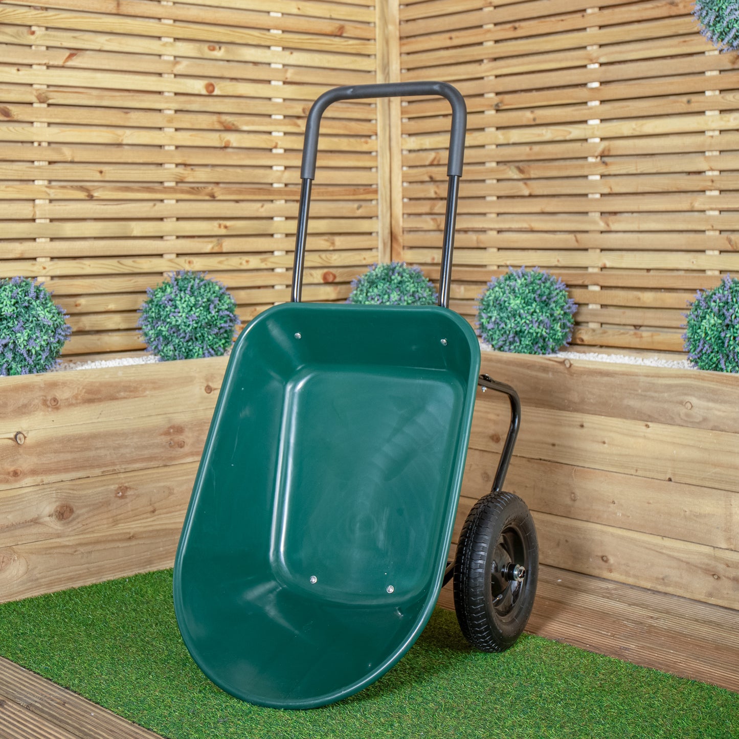 Heavy Duty 2 Wheel Outdoor Pneumatic Plastic Garden Wheelbarrow in Green