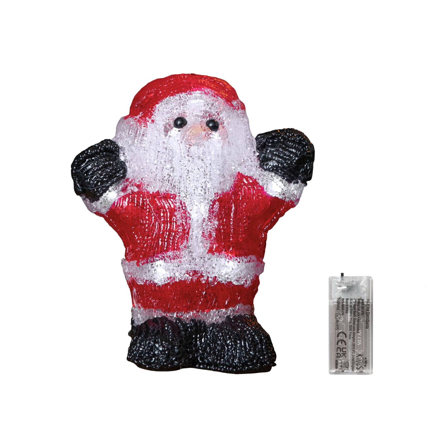 16cm Battery Operated Light up Christmas Ice Santa with 12 Cool White LEDs