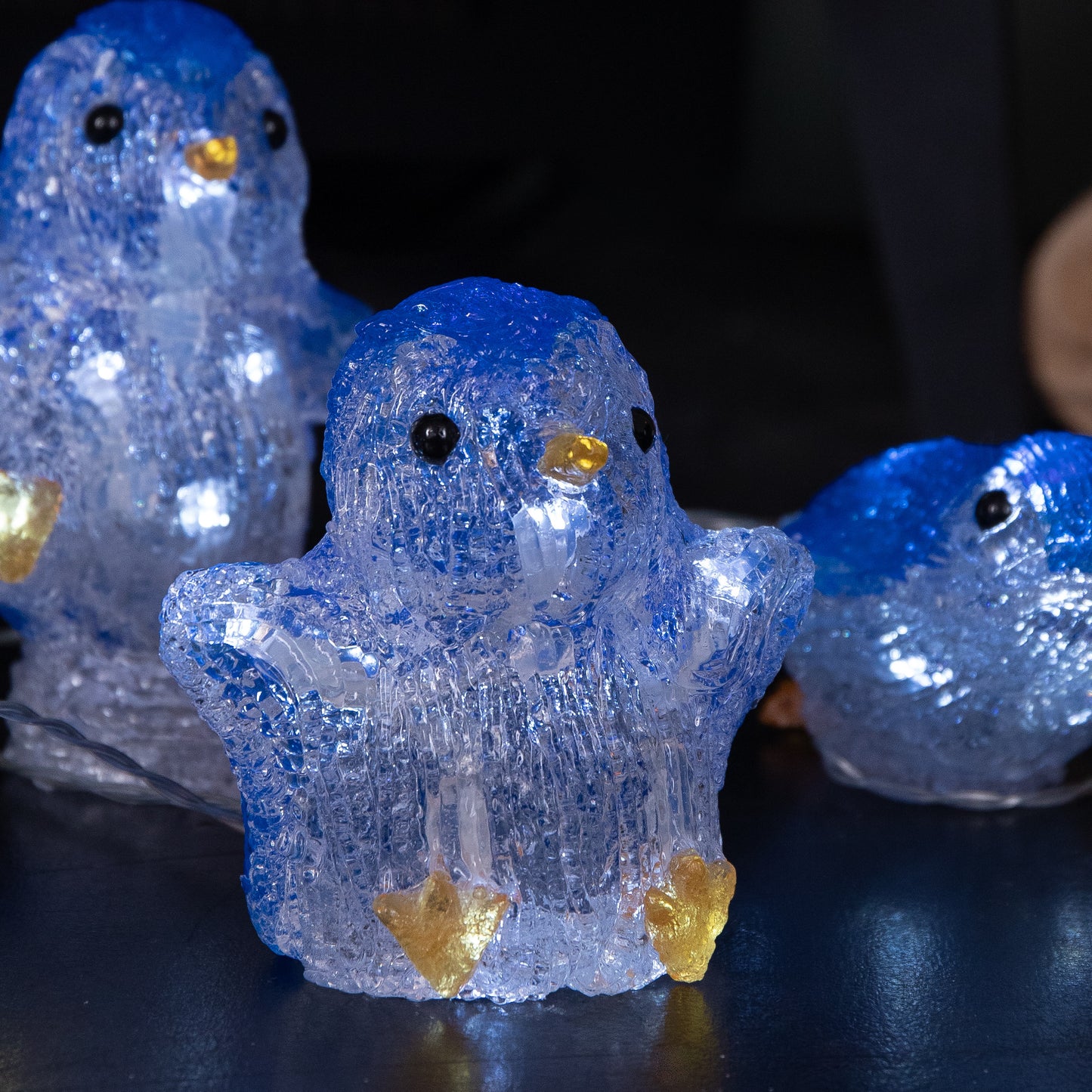 Set of 5 Battery Operated Light up Acrylic Christmas Penguins with LEDs