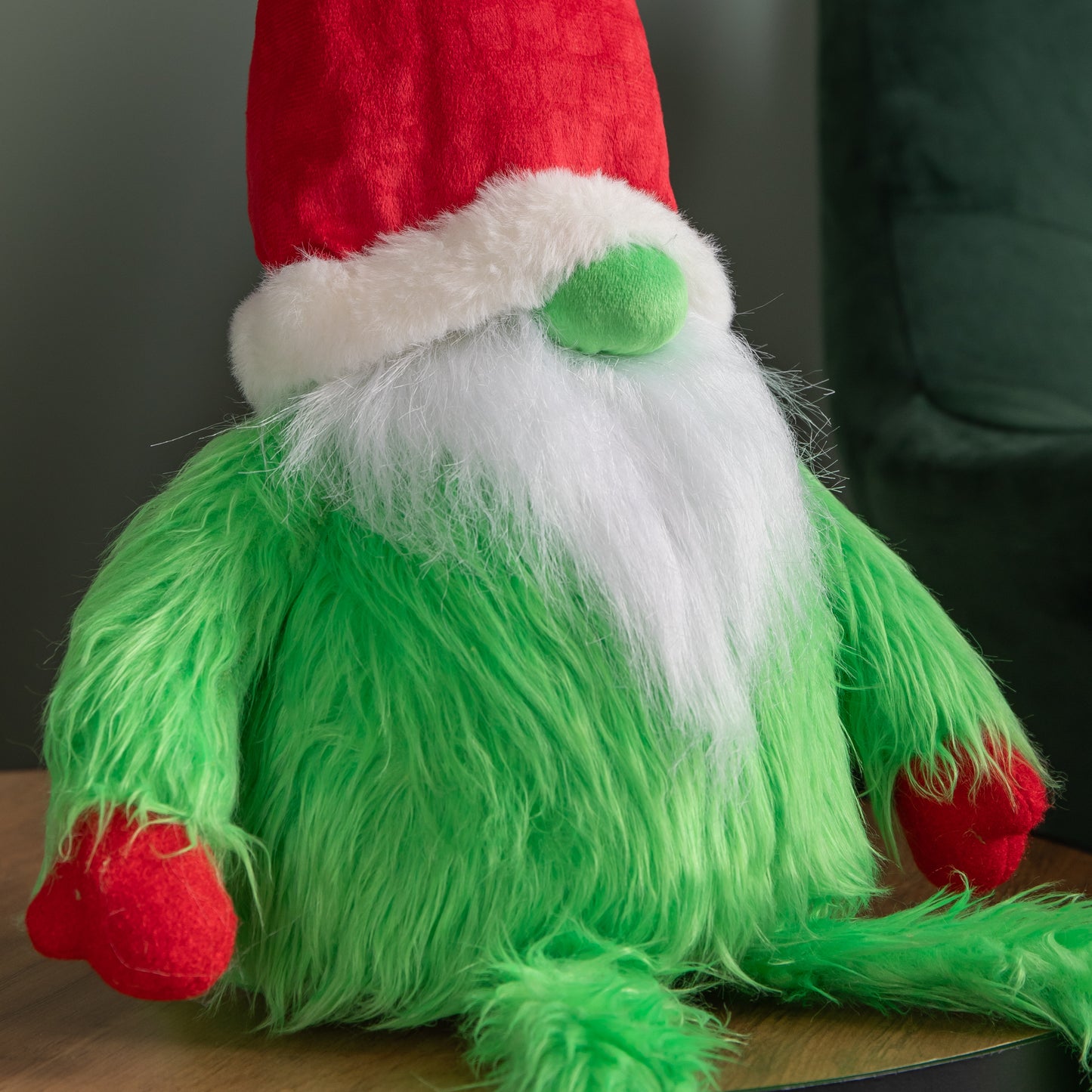 30cm Soft Green Fur Christmas Sitting Gronk Decoration with Dangly Legs