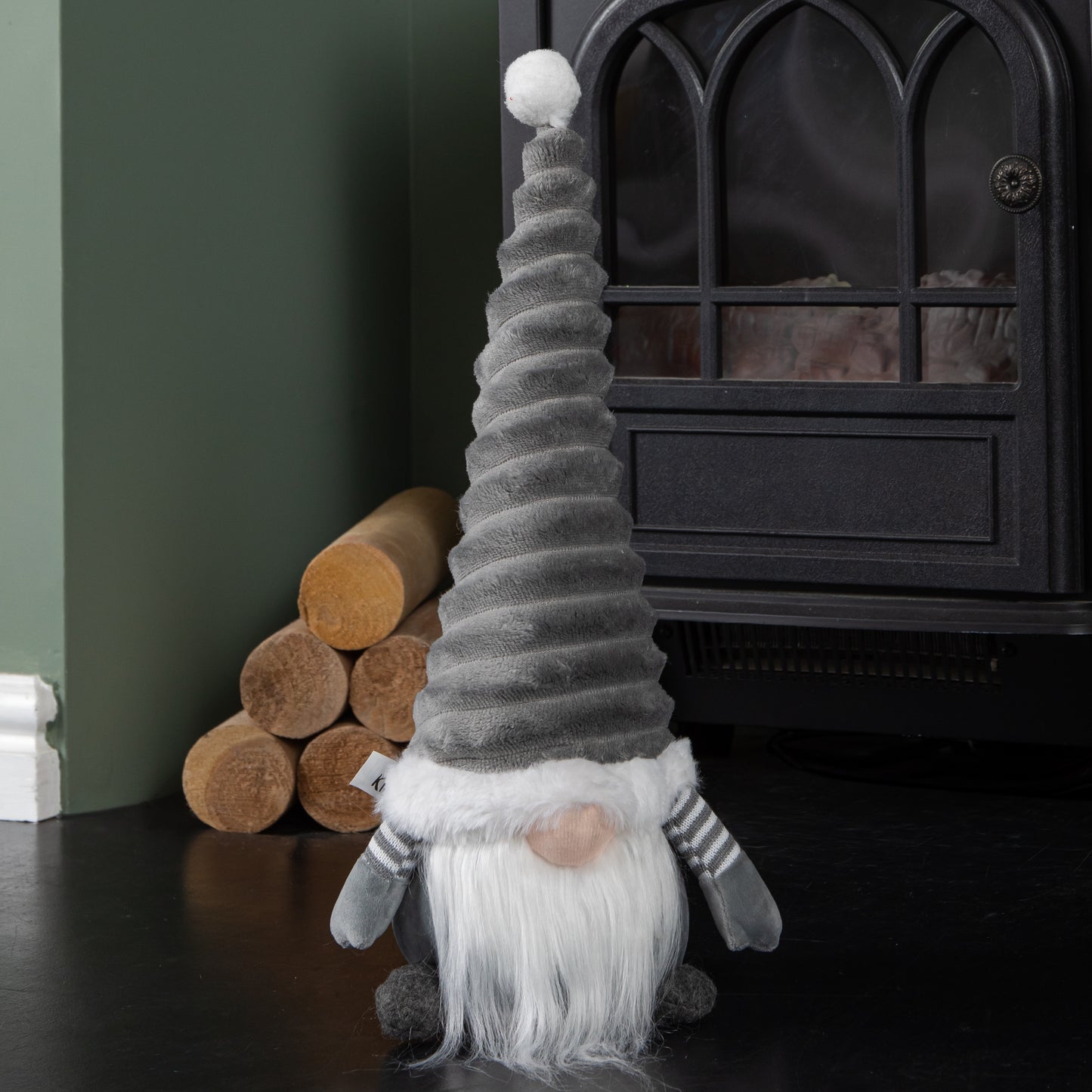 40cm Sitting Plush Christmas Gonk with Grooved Hat in Grey