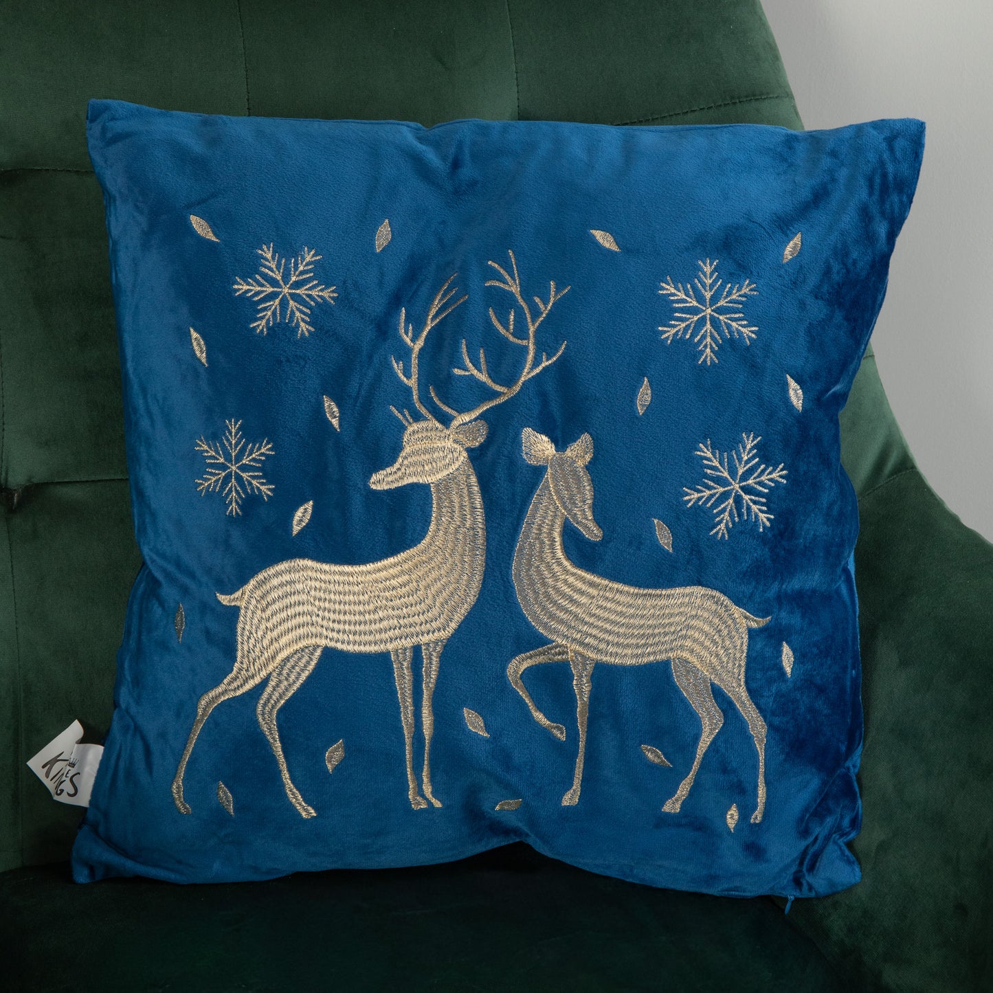 45 x 45cm Soft Fabric Christmas Reindeer Chair Cushion in Sapphire Blue