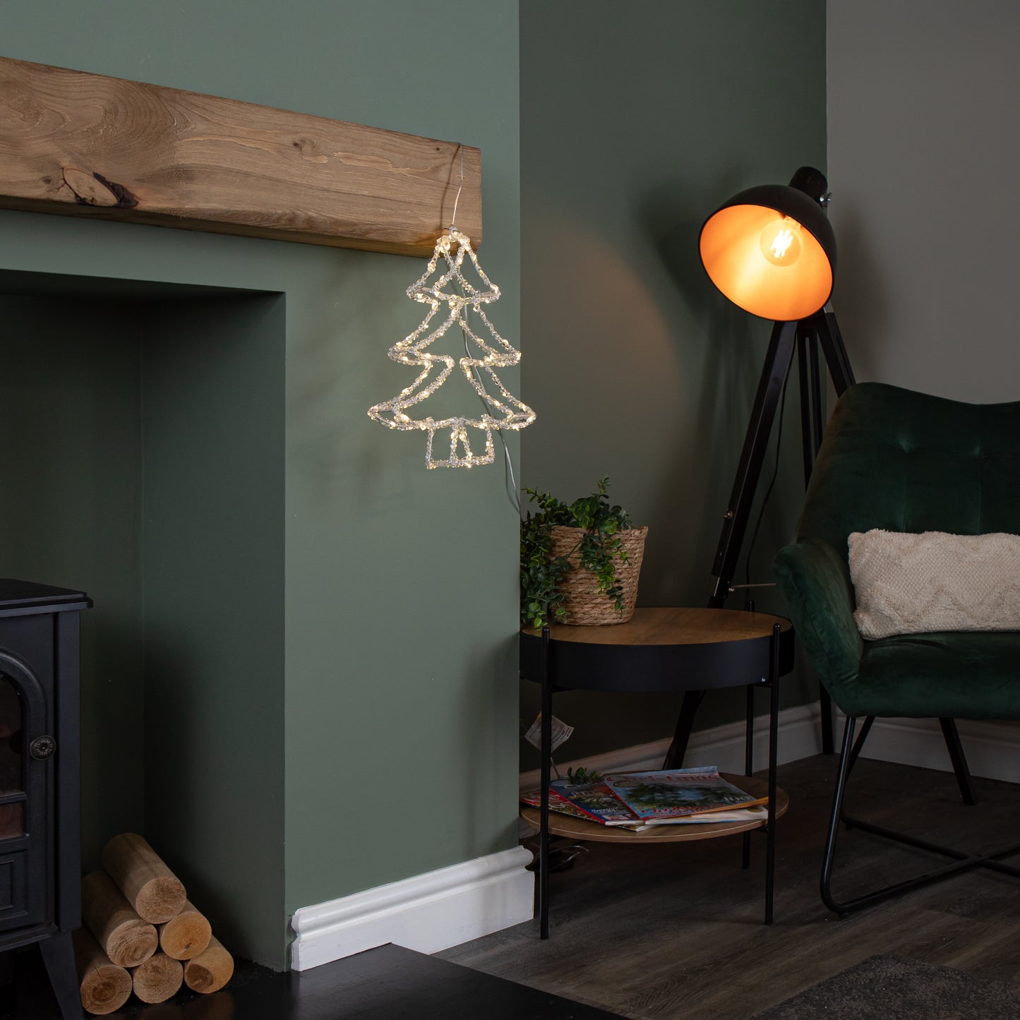 34cm Light up Acrylic Christmas Tree with 80 Warm White Static & Flashing LEDs