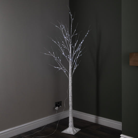 1.8m (6ft) Light up White Christmas Birch Tree with 80 Ice White LEDs