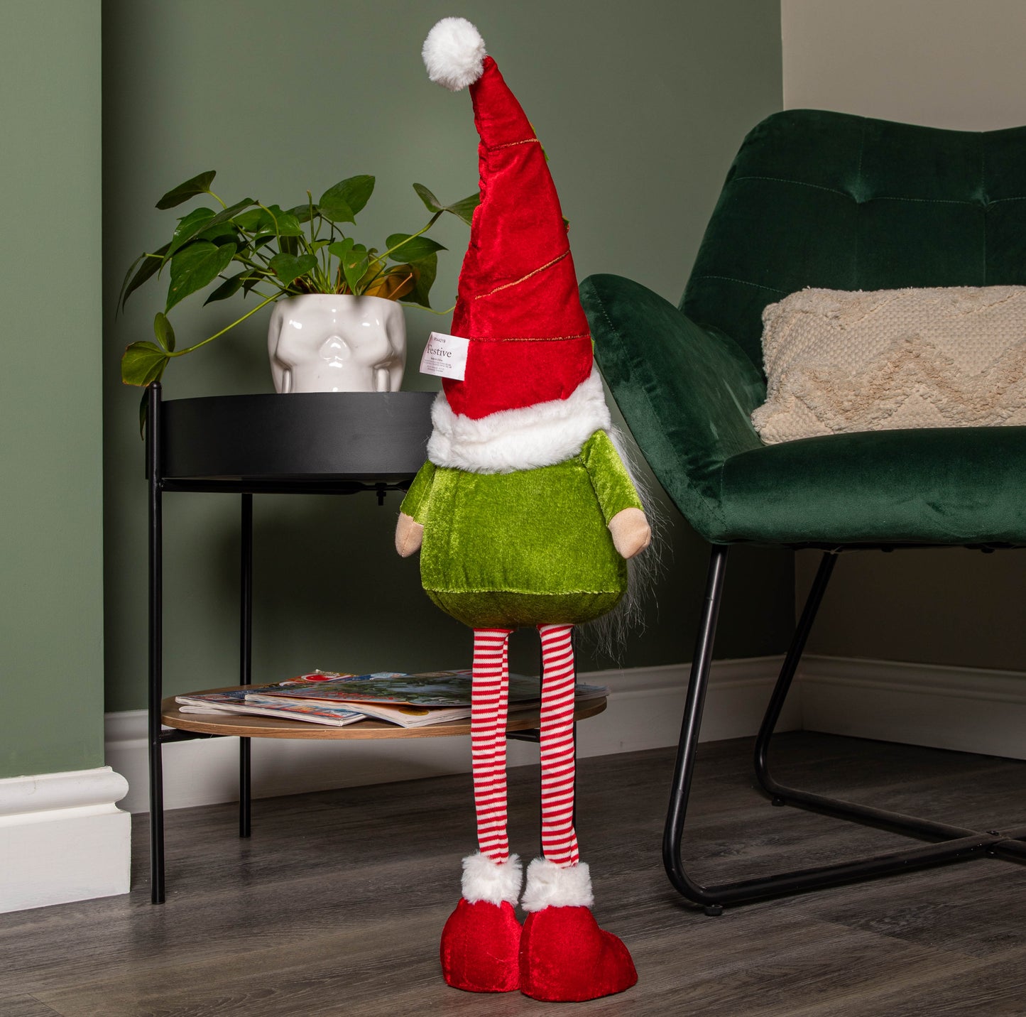 71cm Standing Christmas Gonk with Santa Hat and Extendable Legs in Reg and Green