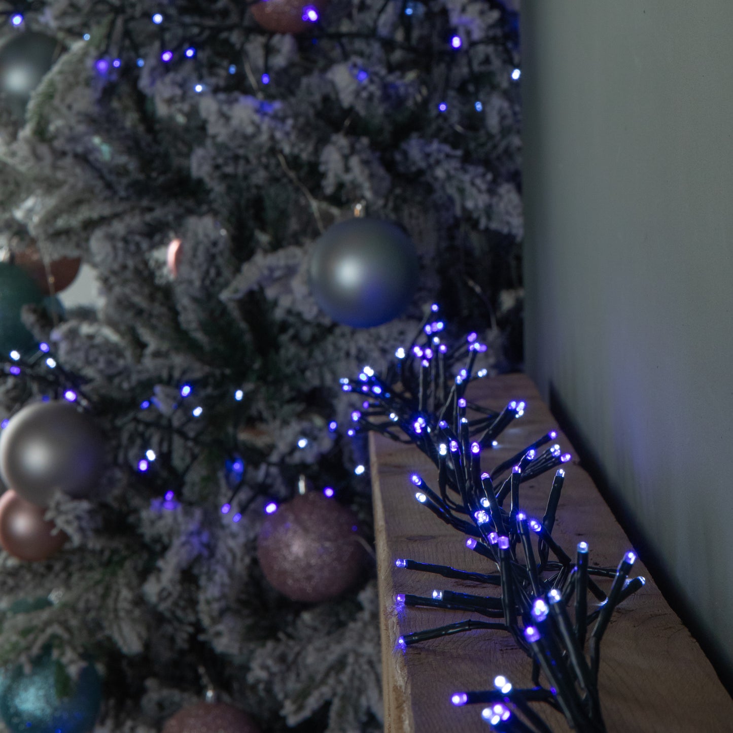 62.5m 5000 LED Christmas Cluster Multi-Action String Lights with Timer in Blue, Purple & White