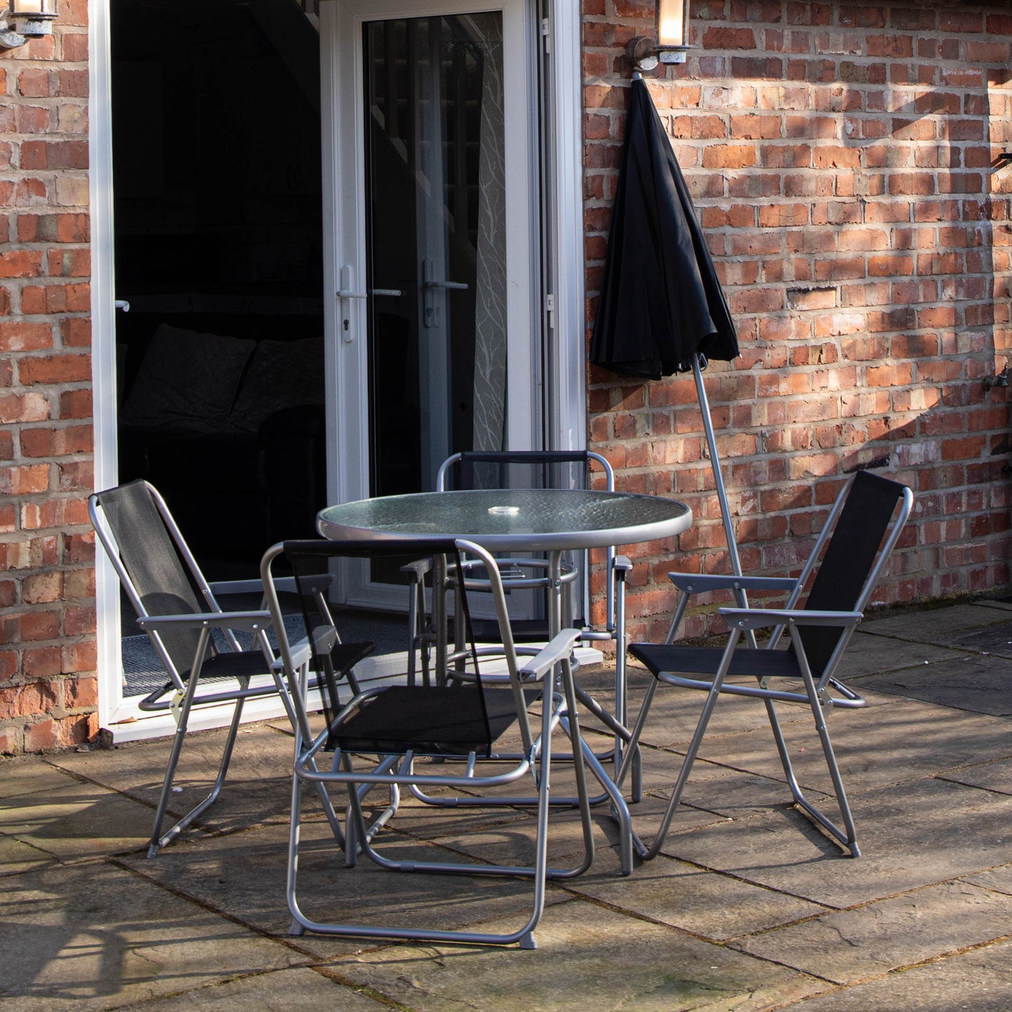 4 Person Textoline Garden Furniture Patio Set 4 Chairs And Parasol