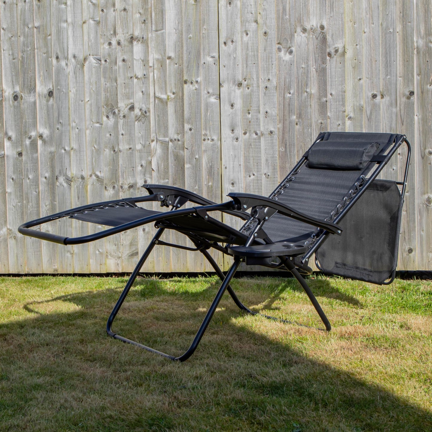 Factory Seconds Multi Position Garden Gravity Relaxer Chair Sun Lounger with Sun Canopy in Black