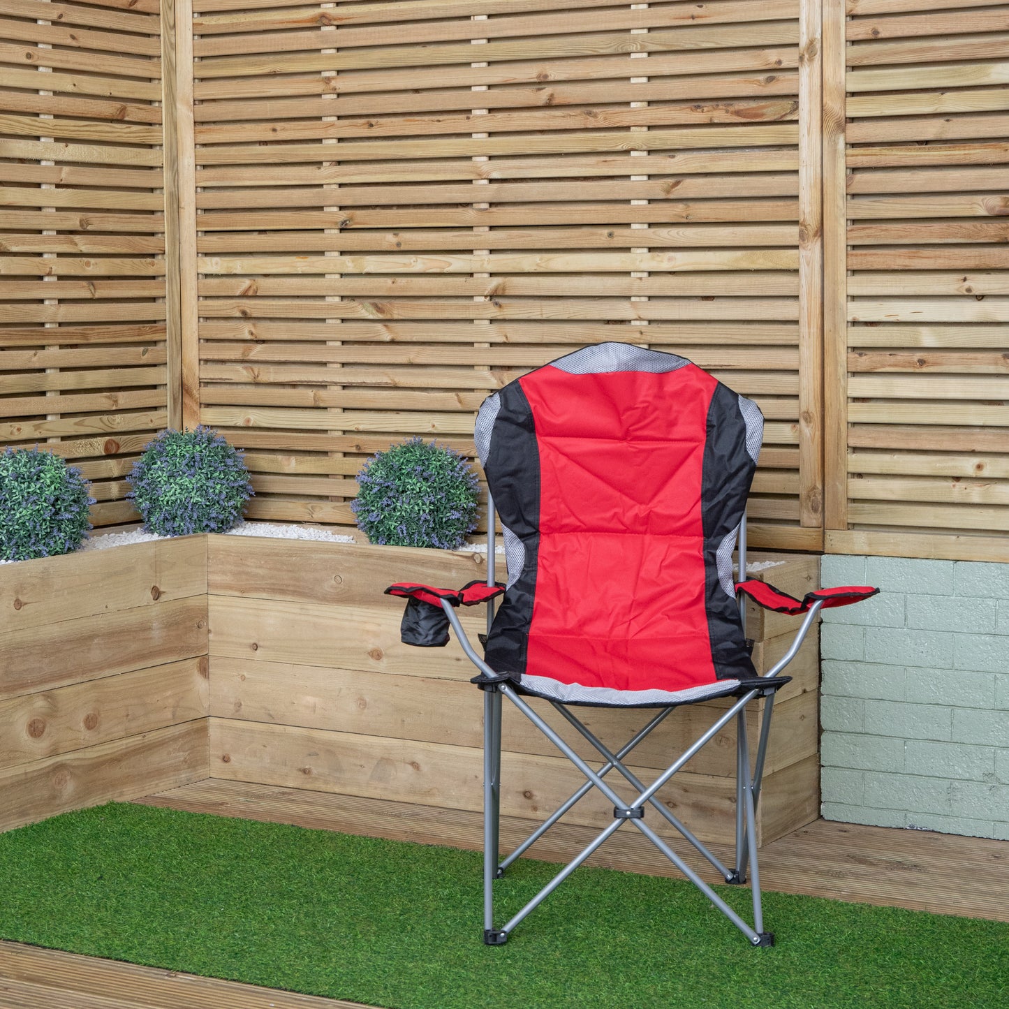 Luxury Padded High Back Outdoor Folding Chair with Cupholder in Red