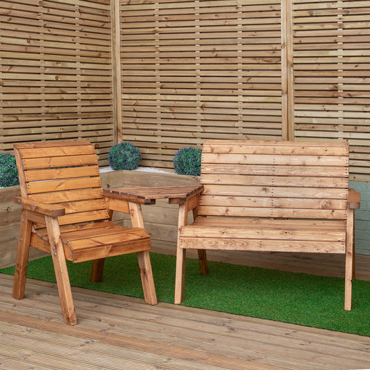 3 Seater Chunky Rustic Wooden Garden Furniture Set with Angled Tray